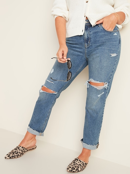 Image number 1 showing, Mid-Rise Boyfriend Straight Distressed Jeans for Women