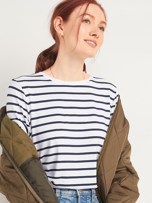 Image number 1 showing, Luxe Striped Crew-Neck Tee for Women