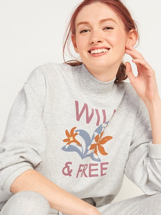 Image number 1 showing, Oversized Mock-Neck French Terry Sweatshirt for Women