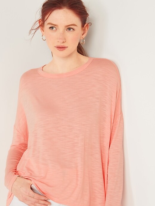 View large product image 1 of 2. Luxe Oversized Slub-Knit Long-Sleeve Tee for Women
