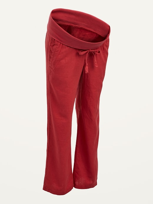 View large product image 1 of 1. Maternity Rollover-Waist Linen-Blend Wide-Leg Pants