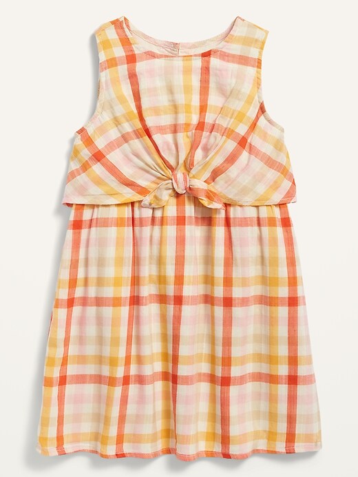 View large product image 1 of 1. Sleeveless Plaid Tie-Front Dress for Toddler Girls