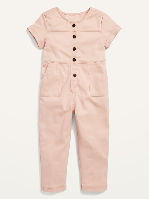 Old Navy Short-Sleeve Twill Utility Jumpsuit for Toddler Girls. 1 Old Navy Short-Sleeve Twill Utility Jumpsuit for Toddler Girls. 1
