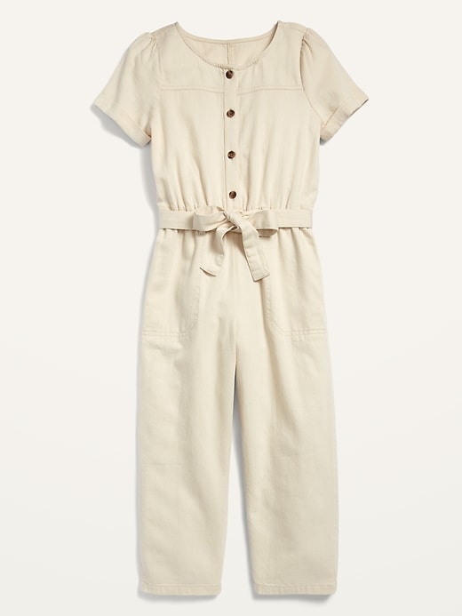 View large product image 1 of 1. Short-Sleeve Button-Front Jumpsuit for Girls