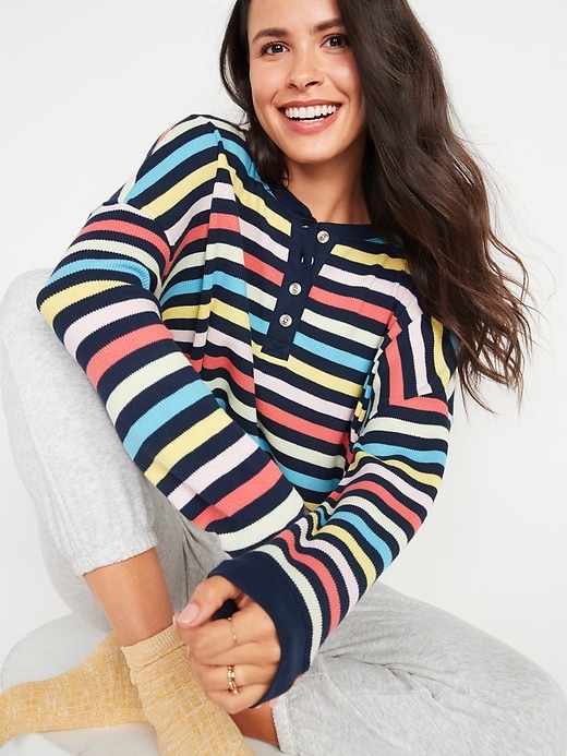 Thermal-Knit Long-Sleeve Henley Tee for Women | Old Navy
