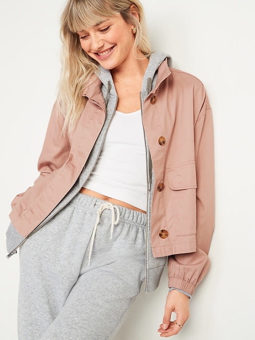 Image number 1 showing, Cropped Twill Utility Jacket for Women