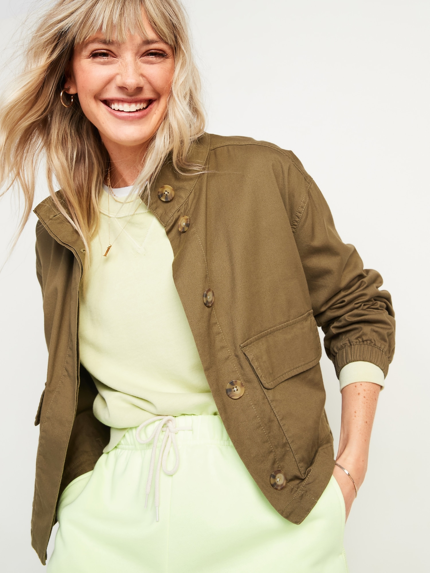Cropped Twill Utility Jacket for Women