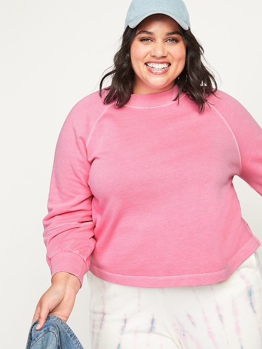 Image number 1 showing, Garment-Dyed Blouson-Sleeve Plus-Size Crop Sweatshirt