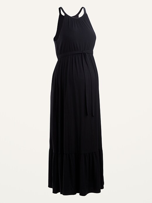 View large product image 1 of 1. Maternity Sleeveless Tie-Belt Maxi Dress