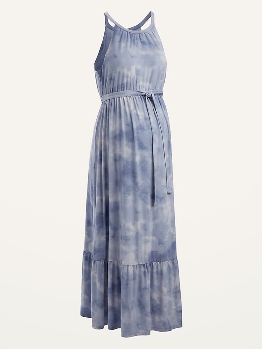 View large product image 1 of 1. Maternity Sleeveless Tie-Belt Maxi Dress