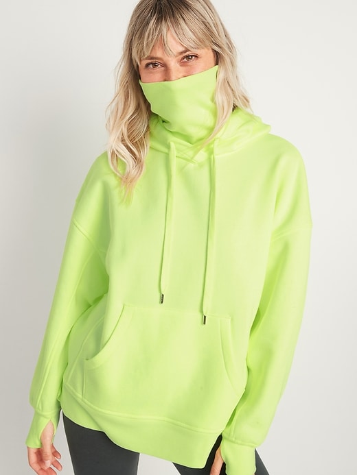 View large product image 1 of 2. Oversized Rib-Knit Funnel-Neck Pullover Hoodie
