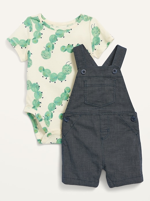 View large product image 1 of 1. Canvas Shortalls & Jersey Bodysuit Set for Baby