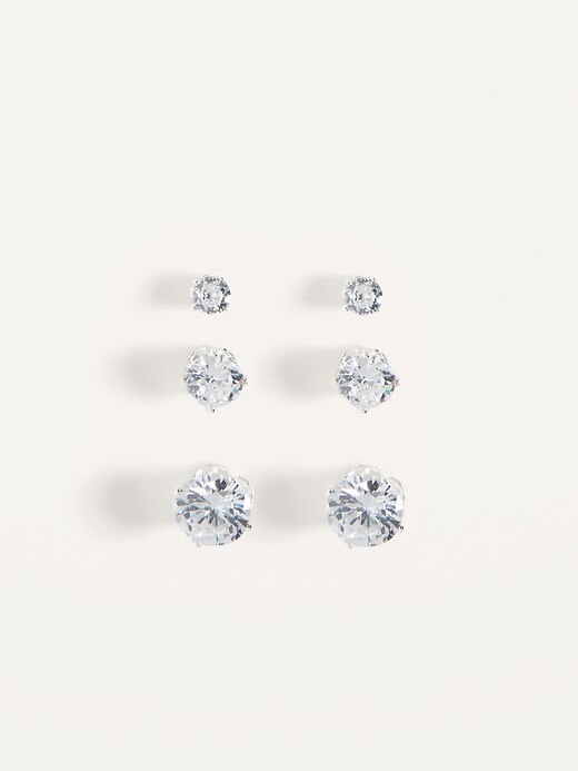 View large product image 1 of 2. Zirconia Stud Earrings 3-Pack For Women