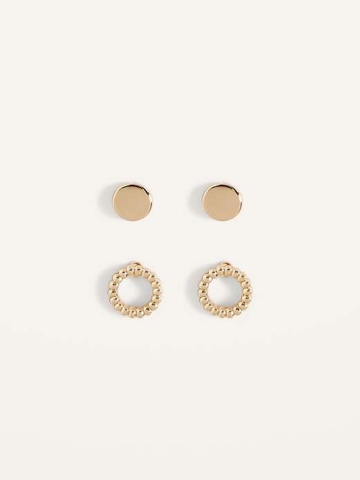 View large product image 1 of 2. Real Gold-Plated Circle Stud Earrings 2-Pack For Women