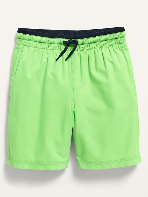 View large product image 1 of 1. Functional-Drawstring Solid Swim Trunks for Toddler Boys