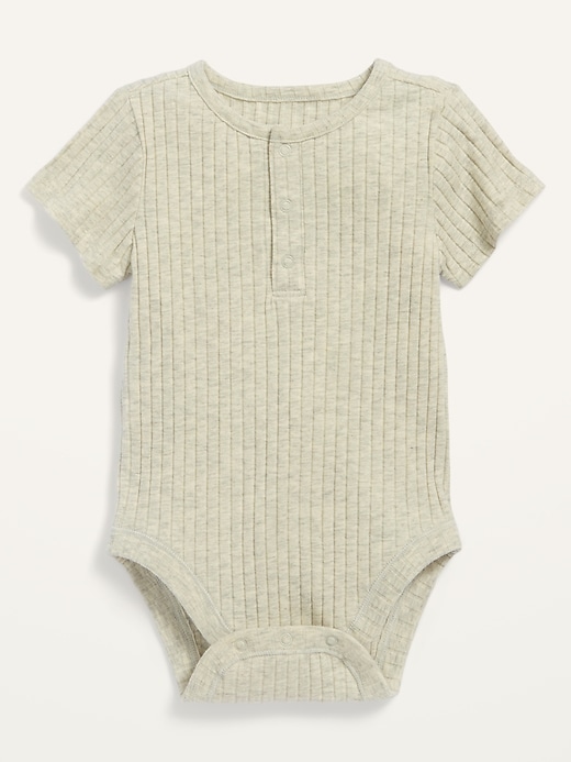 View large product image 1 of 1. Unisex Short-Sleeve Rib-Knit Henley Bodysuit for Baby
