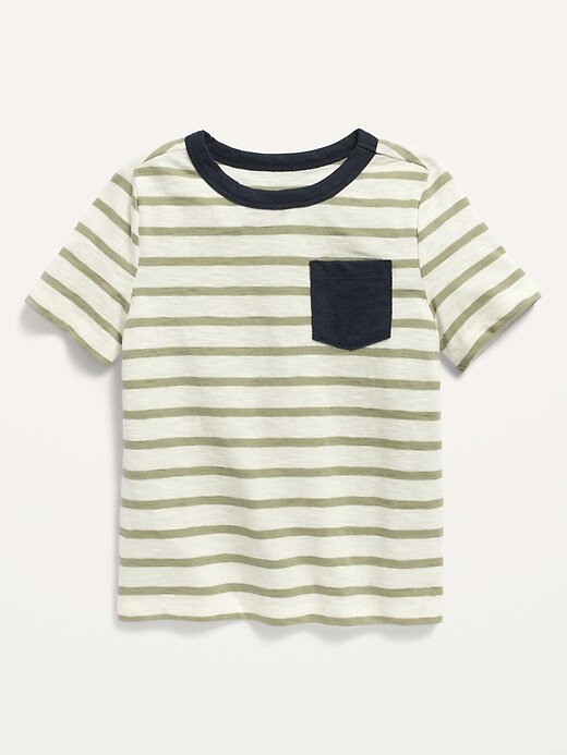 View large product image 1 of 1. Striped Slub-Knit Pocket Tee for Toddler Boys