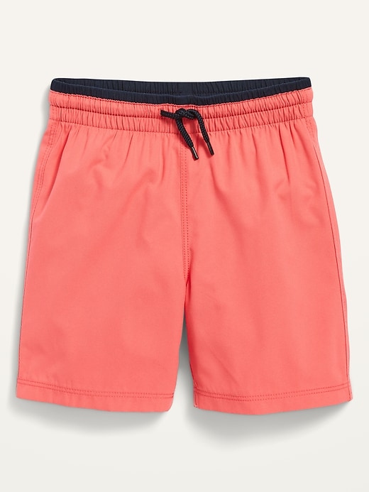 View large product image 1 of 1. Functional-Drawstring Solid Swim Trunks for Toddler Boys
