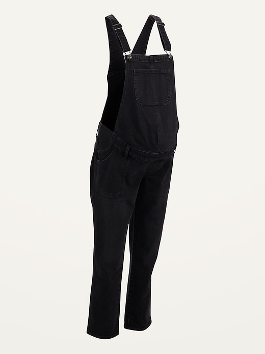 View large product image 1 of 1. Maternity Side-Panel Black Jean Overalls