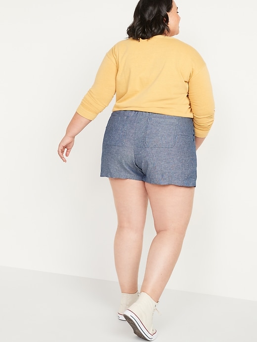 Image number 2 showing, High-Waisted Linen-Blend Plus-Size Shorts -- 5-inch inseam