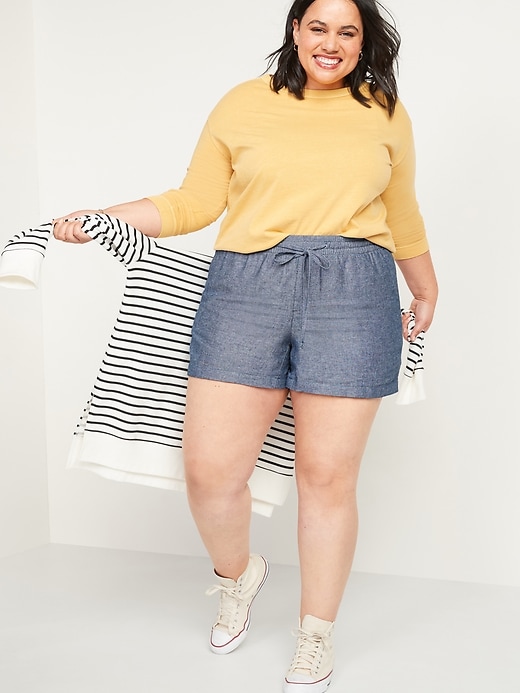 Image number 3 showing, High-Waisted Linen-Blend Plus-Size Shorts -- 5-inch inseam