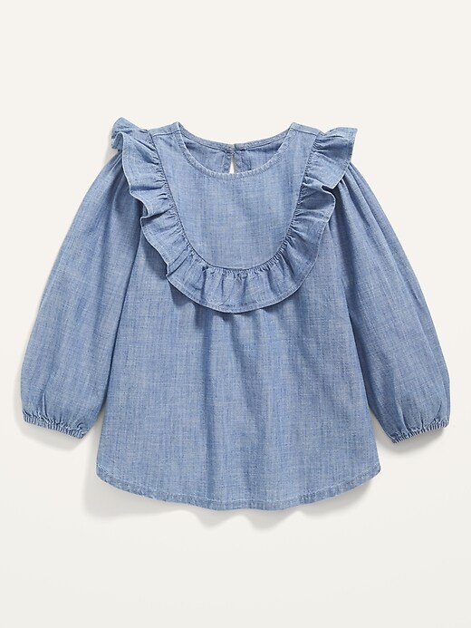 View large product image 1 of 2. Ruffle-Trim Chambray Tunic for Toddler Girls