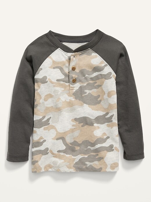View large product image 1 of 1. Unisex Raglan-Sleeve Camo-Print Henley for Toddler