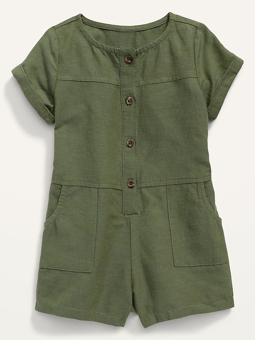 View large product image 1 of 2. Short-Sleeve Utility Romper for Baby