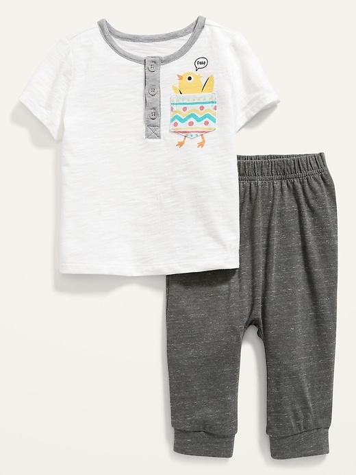 View large product image 1 of 1. Slub-Knit Henley and U-Shaped Pants Set for Baby