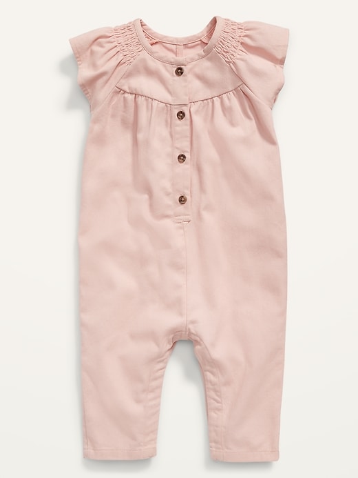 View large product image 1 of 2. Smocked Twill Utility Jumpsuit for Baby