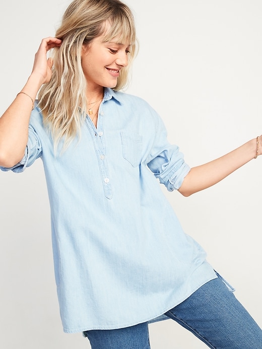 Image number 1 showing, Oversized Popover Jean Tunic Top for Women
