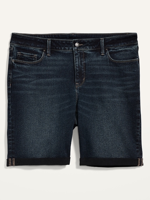 Image number 4 showing, Mid-Rise Secret-Smooth Pockets Plus Size Bermuda Jean Shorts -- 9-inch inseam