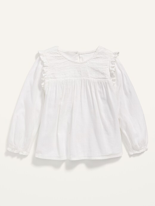 View large product image 1 of 2. Long-Sleeve Smocked Ruffle-Trim Top for Toddler Girls