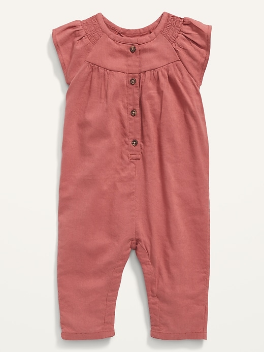 View large product image 1 of 2. Short-Sleeve Smocked Jumpsuit for Baby