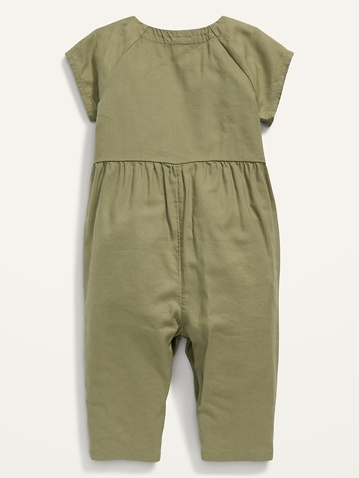 View large product image 2 of 2. Short-Sleeve Twill Utility Jumpsuit for Baby