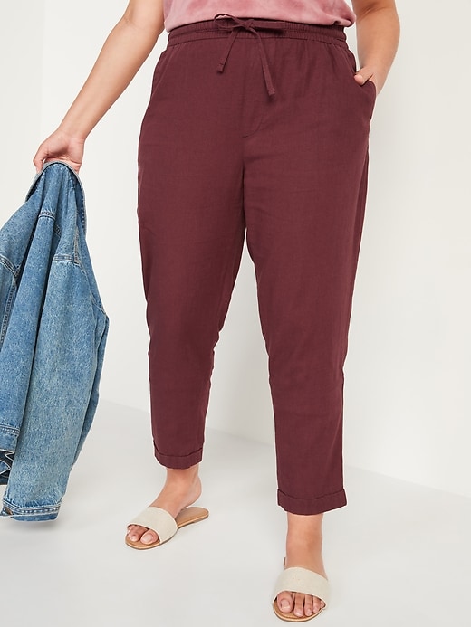 Image number 5 showing, High-Waisted Linen-Blend Straight Cropped Pants for Women