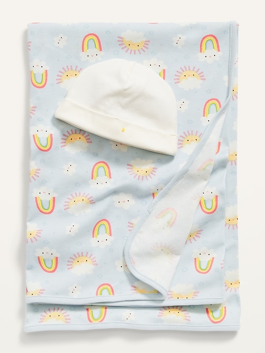 View large product image 1 of 1. Unisex Swaddle Blanket & Beanie Hat 2-Piece Set for Baby