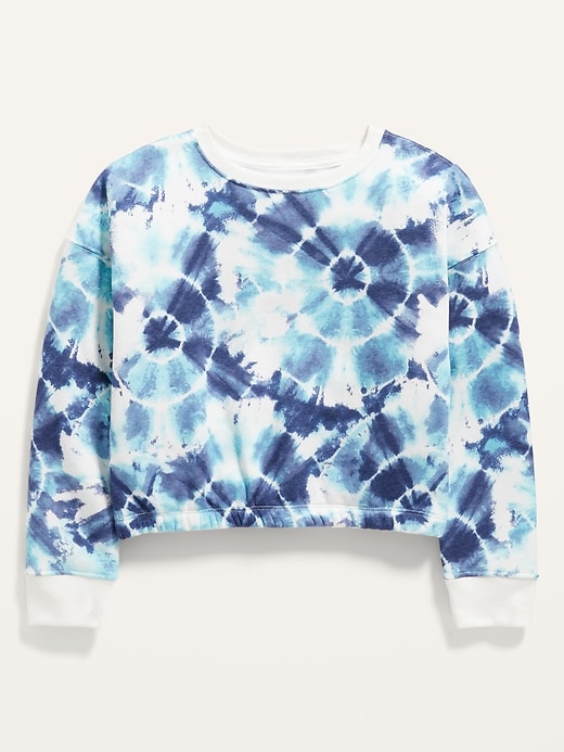 View large product image 1 of 2. Cropped Cinched-Hem Crew-Neck Pullover Sweatshirt for Girls