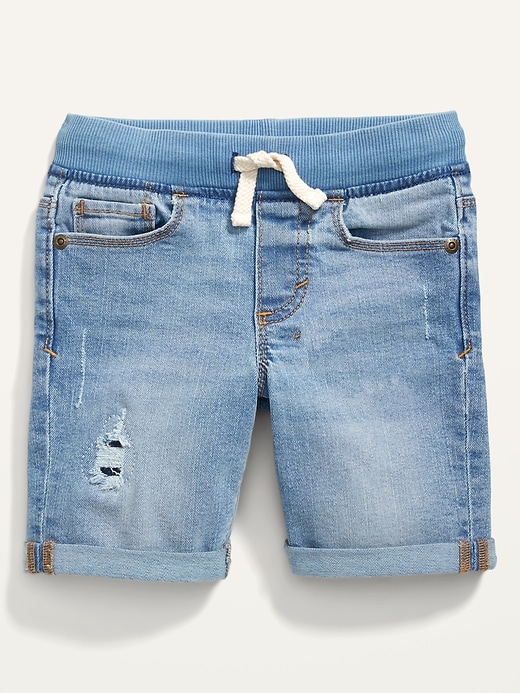 View large product image 1 of 2. Karate Rib-Knit Waist Ripped Jean Shorts for Toddler Boys