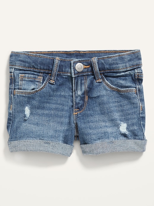 View large product image 1 of 2. Medium-Wash Distressed Jean Shorts for Toddler Girls