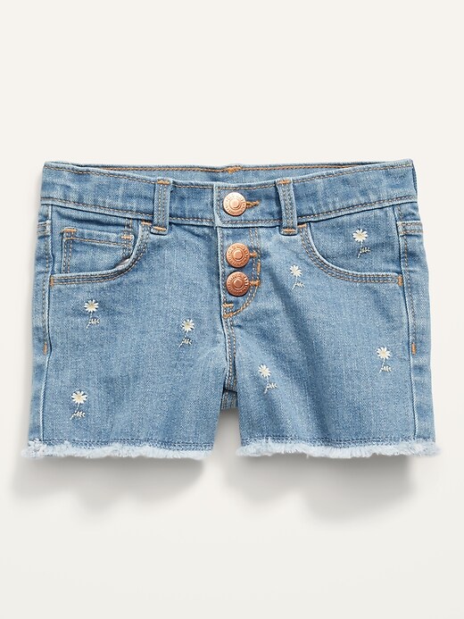 View large product image 1 of 2. Embroidered Daisy Snap-Fly Cut-Off Jean Shorts for Toddler Girls