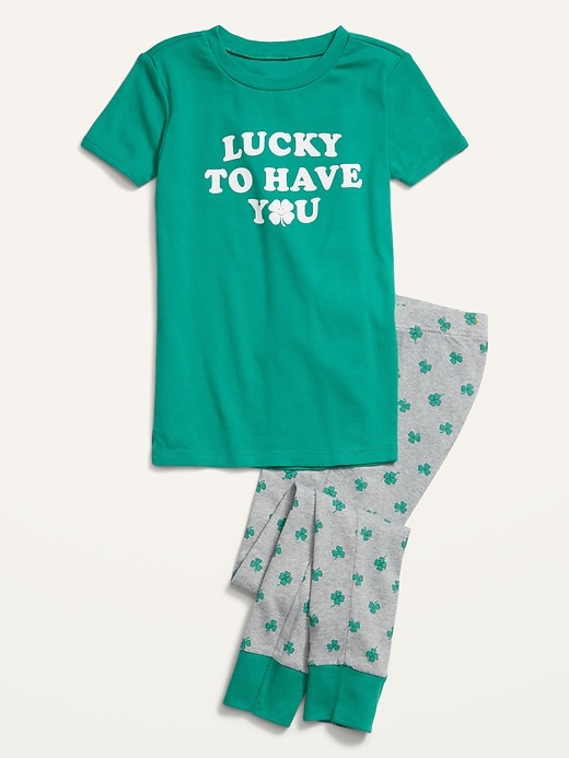 View large product image 1 of 1. Snug-Fit Gender-Neutral Matching Graphic Pajama Set For Kids