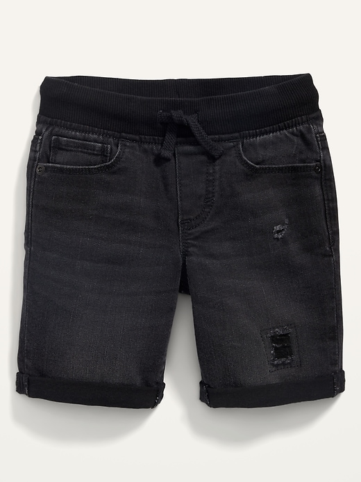 View large product image 1 of 2. Karate Rib-Knit Waist Ripped Black-Wash Shorts for Toddler Boys