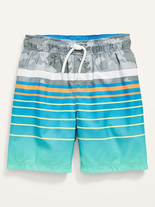 View large product image 1 of 2. Functional-Drawstring Striped Swim Trunks for Toddler Boys