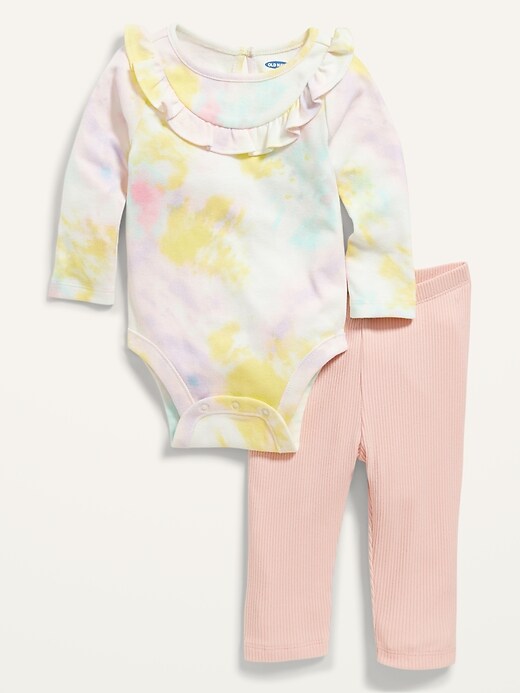 View large product image 1 of 2. Ruffle-Trim Long-Sleeve Bodysuit and Leggings for Baby