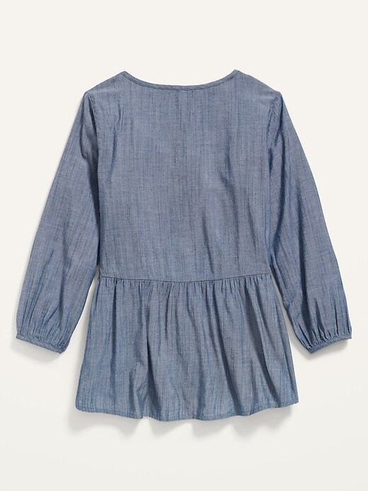 View large product image 2 of 2. Long-Sleeve Button-Front Chambray Top for Girls