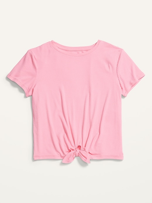 View large product image 1 of 1. Luxe Short-Sleeve Rib-Knit Tie-Hem Tee for Girls