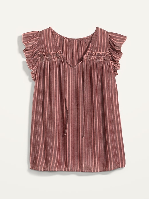 Old Navy Ruffled Crinkle-Texture Striped Tie-Neck Blouse for Women. 1