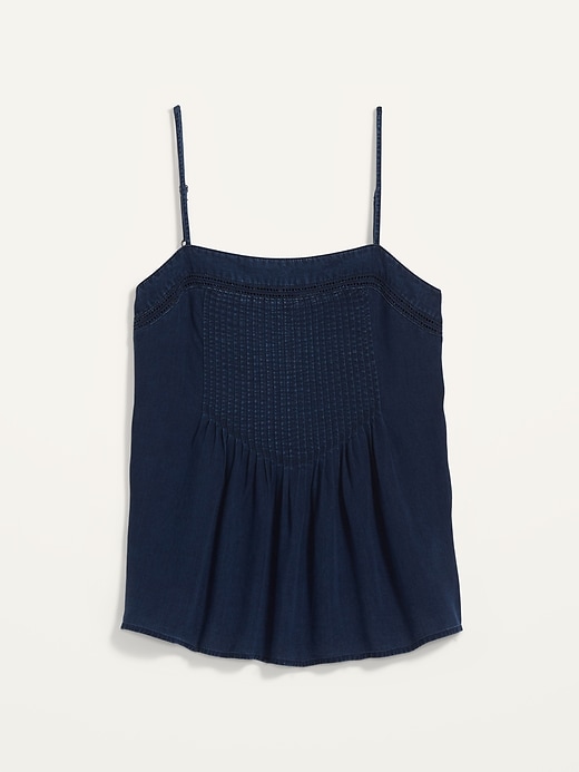 View large product image 1 of 1. Square-Neck Pintucked Chambray Cami Top for Women