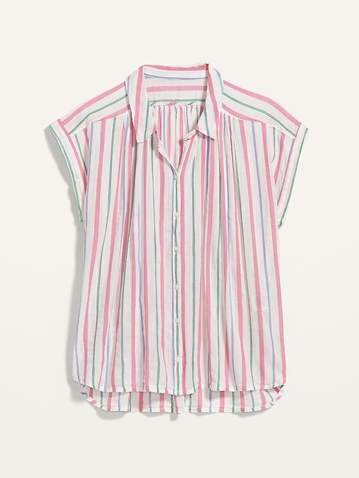 View large product image 1 of 1. Oversized Dobby-Stripe Short-Sleeve Shirt for Women
